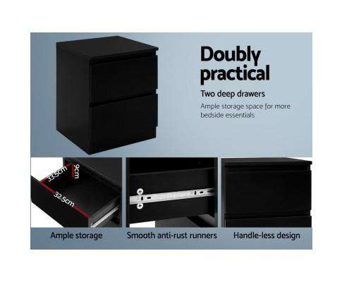 Artiss Bedside Table Bedside Tables Drawers Side Table Bedroom Furniture Nightstand Black Lamp