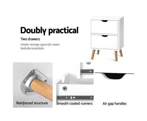 Artiss Bedside Table Bedside Tables Drawers Side Table Nightstand White Storage Cabinet Wood