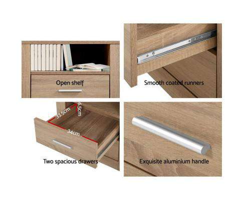 Artiss Bedside Table Bedside Tables Drawers Storage Cabinet Shelf Side End Table Oak