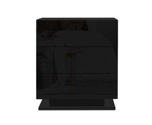 Artiss Bedside Table Bedside Tables Side Table RGB LED Lamp 2 Drawers Nightstand Gloss Black