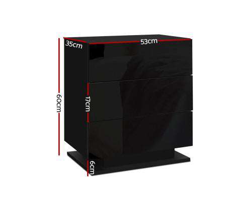 Artiss Bedside Table Bedside Tables Side Table RGB LED Lamp 2 Drawers Nightstand Gloss Black