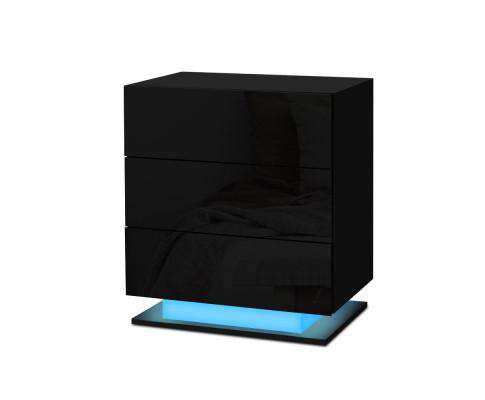 Artiss Bedside Table Bedside Tables Side Table RGB LED Lamp 2 Drawers Nightstand Gloss Black