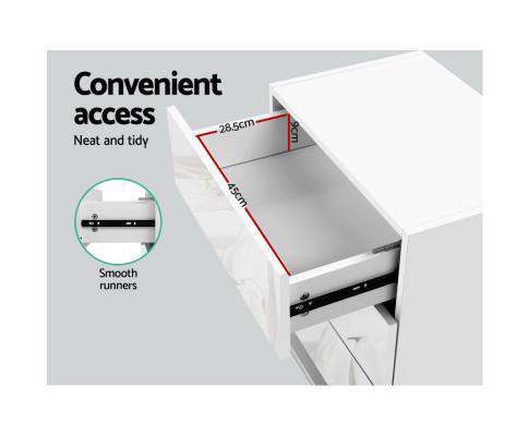 Artiss Bedside Table Bedside Tables Side Table RGB LED Lamp 2 Drawers Nightstand Gloss White