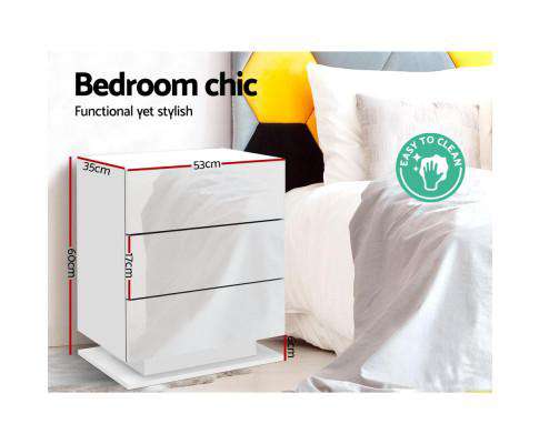 Artiss Bedside Table Bedside Tables Side Table RGB LED Lamp 2 Drawers Nightstand Gloss White