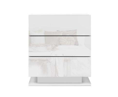 Artiss Bedside Table Bedside Tables Side Table RGB LED Lamp 2 Drawers Nightstand Gloss White