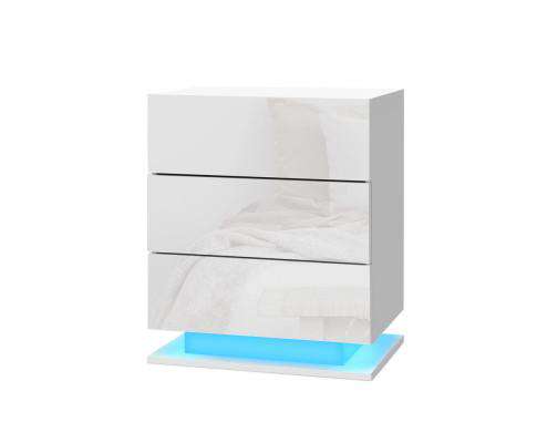 Artiss Bedside Table Bedside Tables Side Table RGB LED Lamp 2 Drawers Nightstand Gloss White