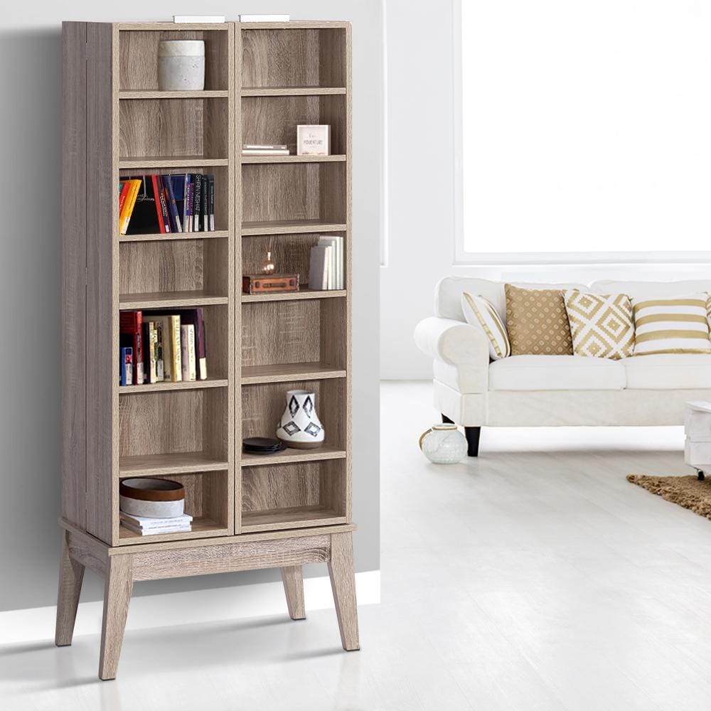 Artiss TV Unit CD DVD Media Storage Display Shelf Folding Cabinet Bookshelf Bluray Rack Oak
