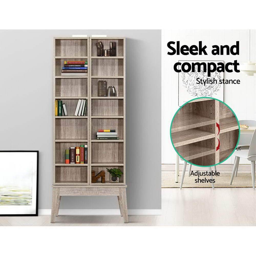 Artiss TV Unit CD DVD Media Storage Display Shelf Folding Cabinet Bookshelf Bluray Rack Oak
