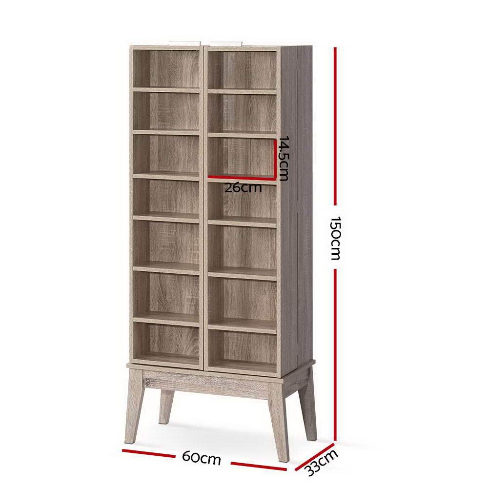 Artiss TV Unit CD DVD Media Storage Display Shelf Folding Cabinet Bookshelf Bluray Rack Oak