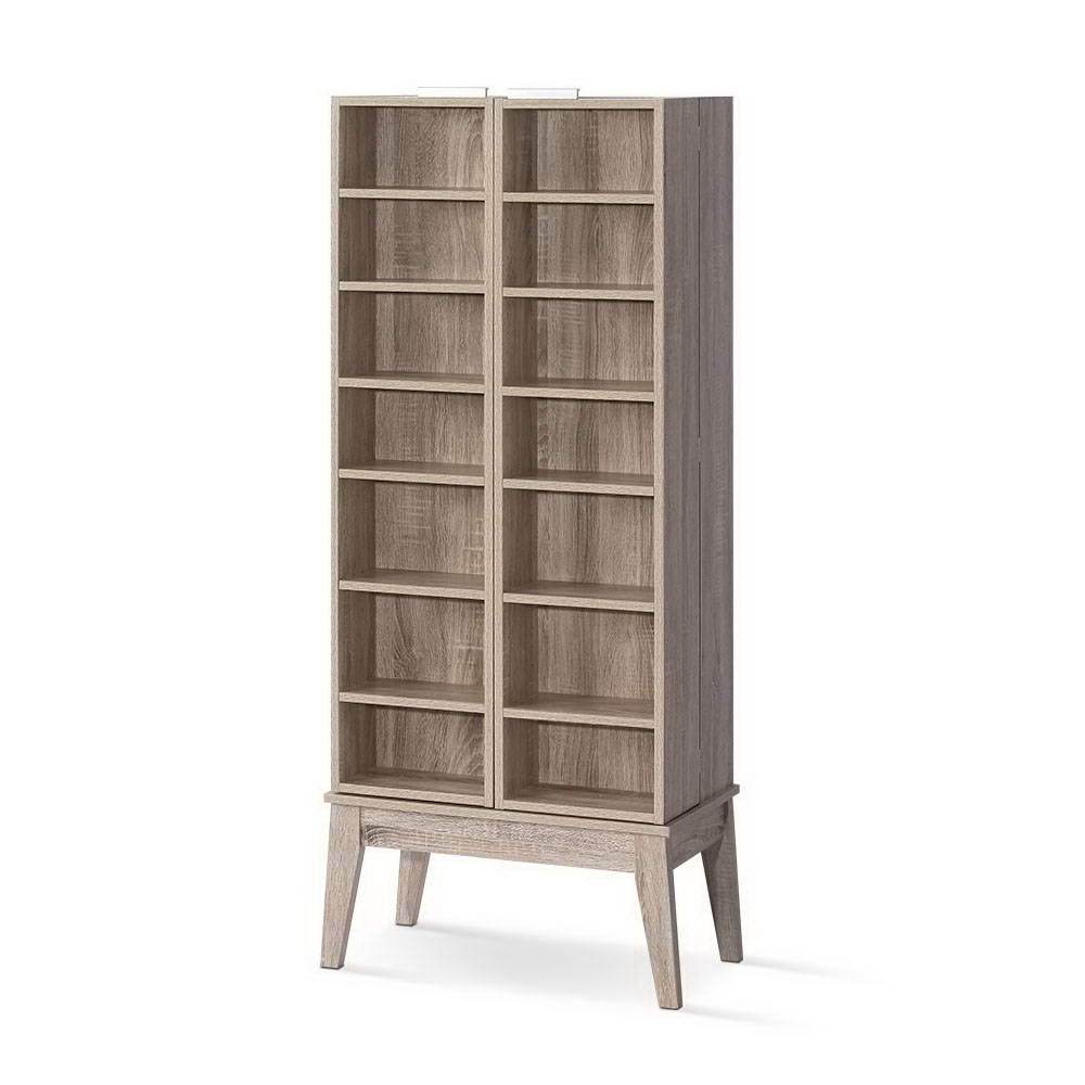 Artiss TV Unit CD DVD Media Storage Display Shelf Folding Cabinet Bookshelf Bluray Rack Oak