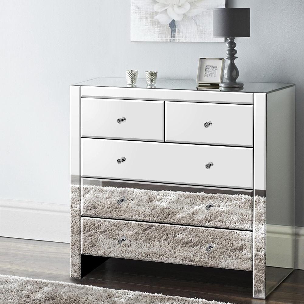 Artiss Chest of Drawers Chest of Drawers Tallboy Dresser Table Mirrored 5 Drawers Storage Cabinet