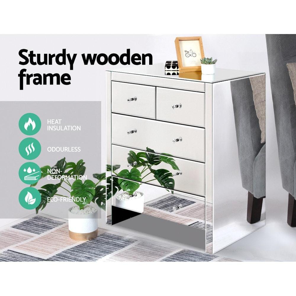 Artiss Chest of Drawers Chest of Drawers Tallboy Dresser Table Mirrored 5 Drawers Storage Cabinet