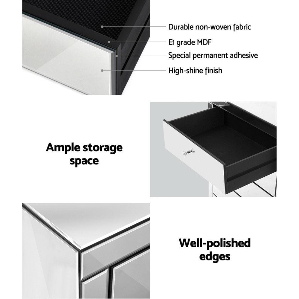 Artiss Chest of Drawers Chest of Drawers Tallboy Dresser Table Mirrored 5 Drawers Storage Cabinet