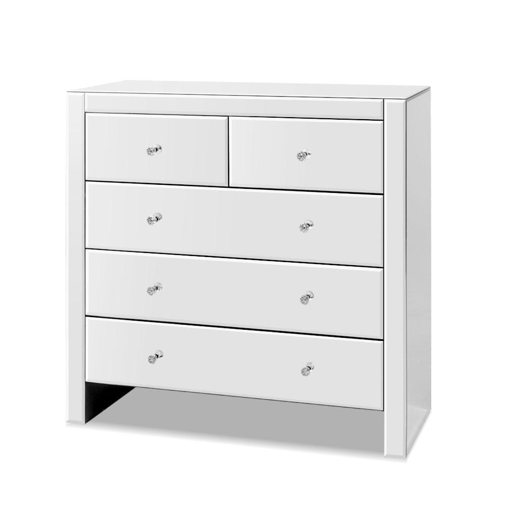 Artiss Chest of Drawers Chest of Drawers Tallboy Dresser Table Mirrored 5 Drawers Storage Cabinet