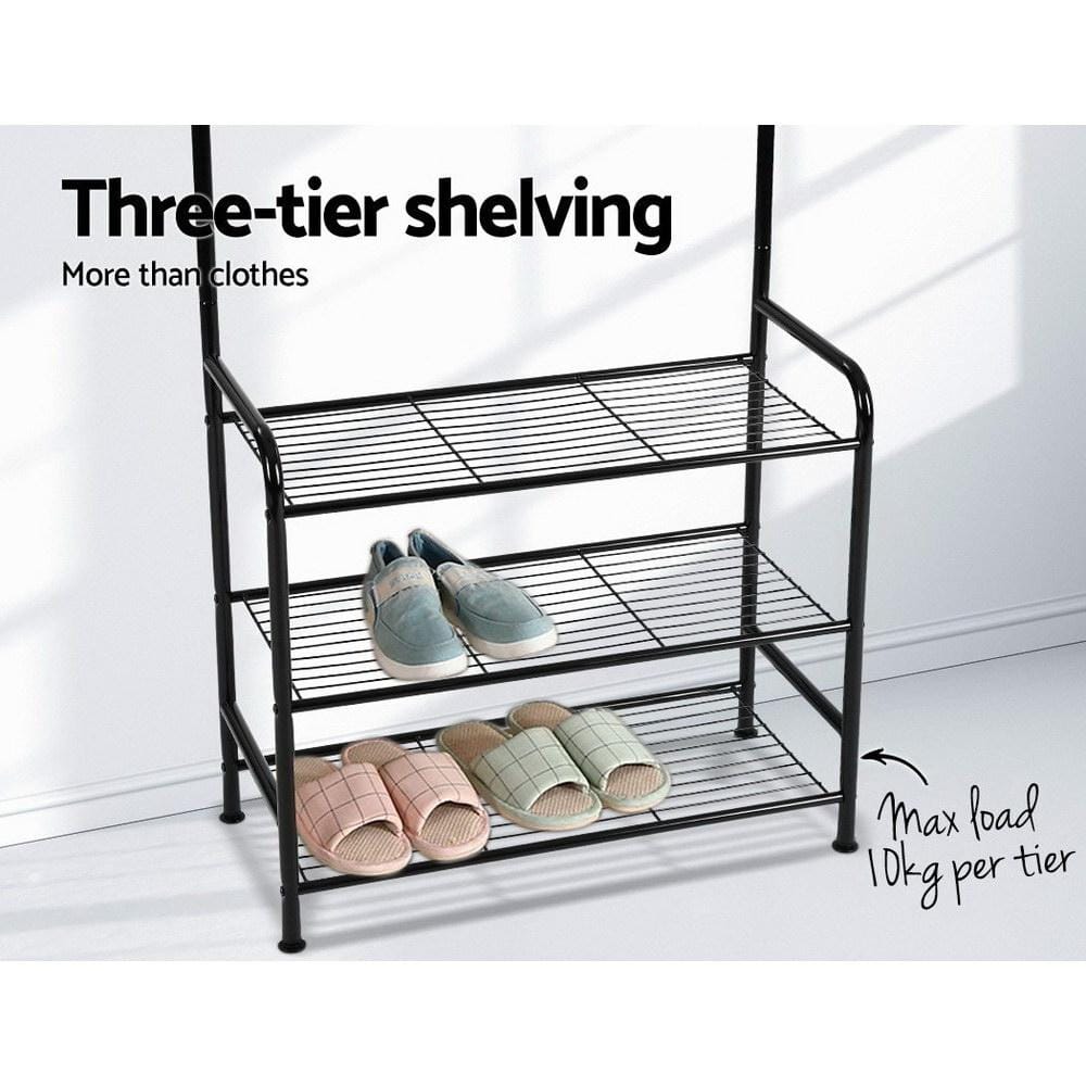 Artiss Shoe Rack Clothes Rack Coat Stand Garment Portable Hanger Airer Organiser Shoe Storage Metal Black