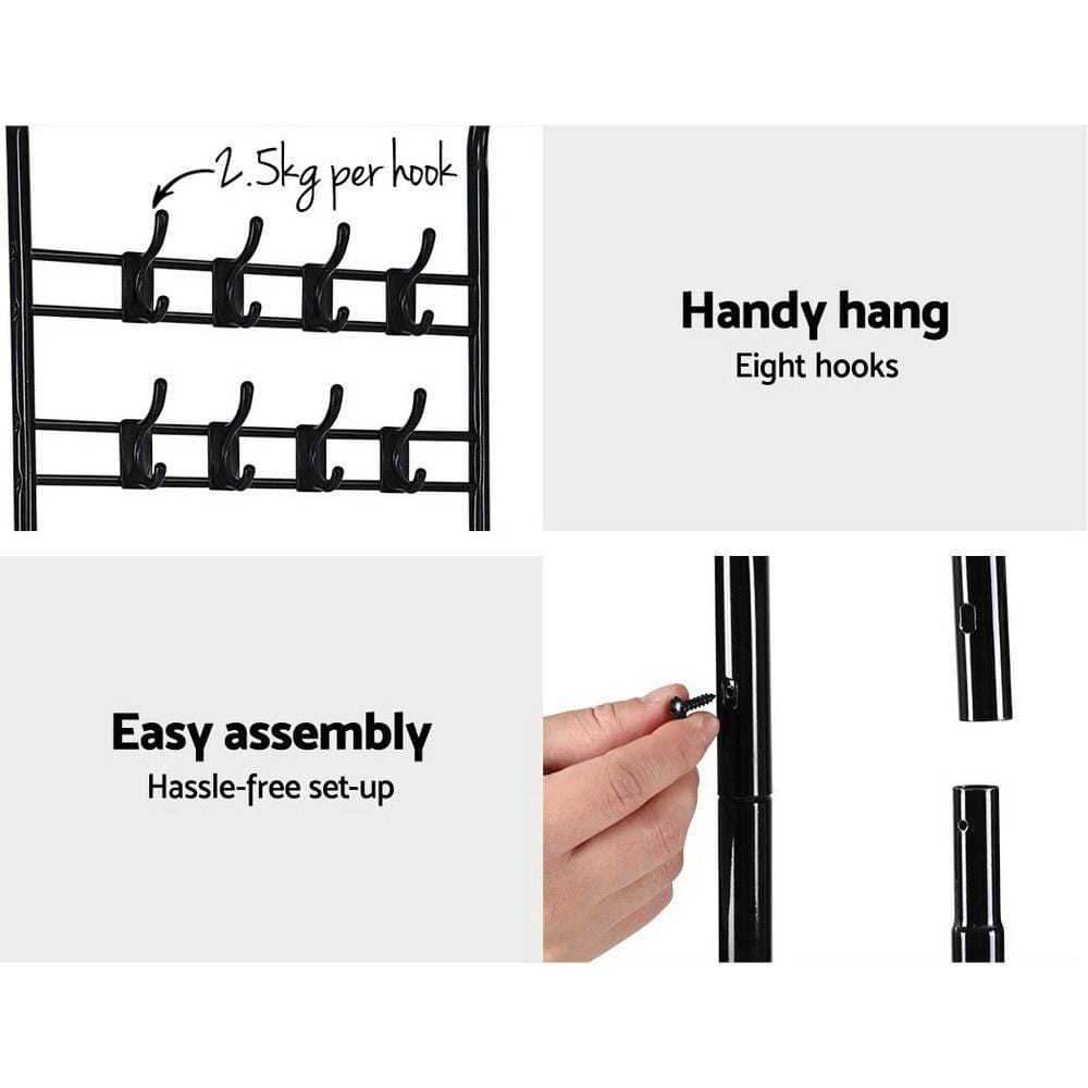 Artiss Shoe Rack Clothes Rack Coat Stand Garment Portable Hanger Airer Organiser Shoe Storage Metal Black