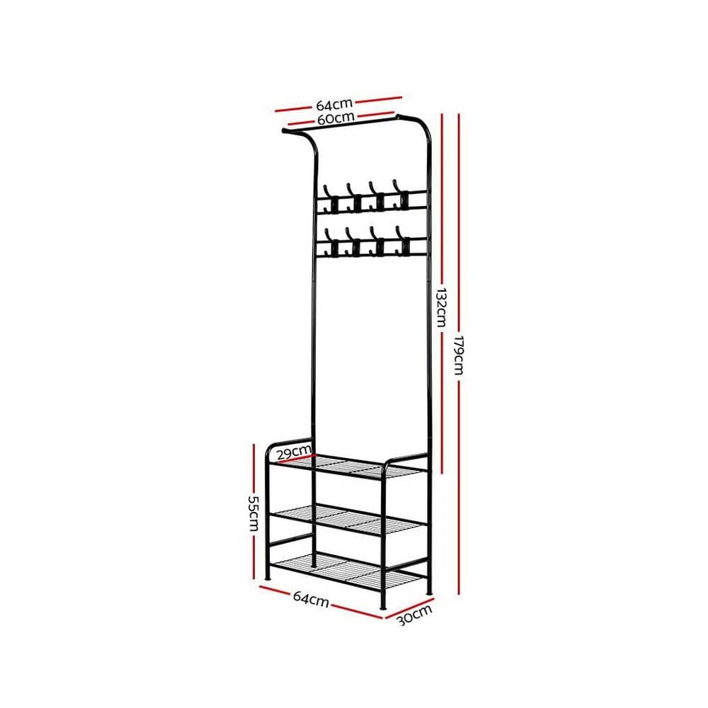 Artiss Shoe Rack Clothes Rack Coat Stand Garment Portable Hanger Airer Organiser Shoe Storage Metal Black