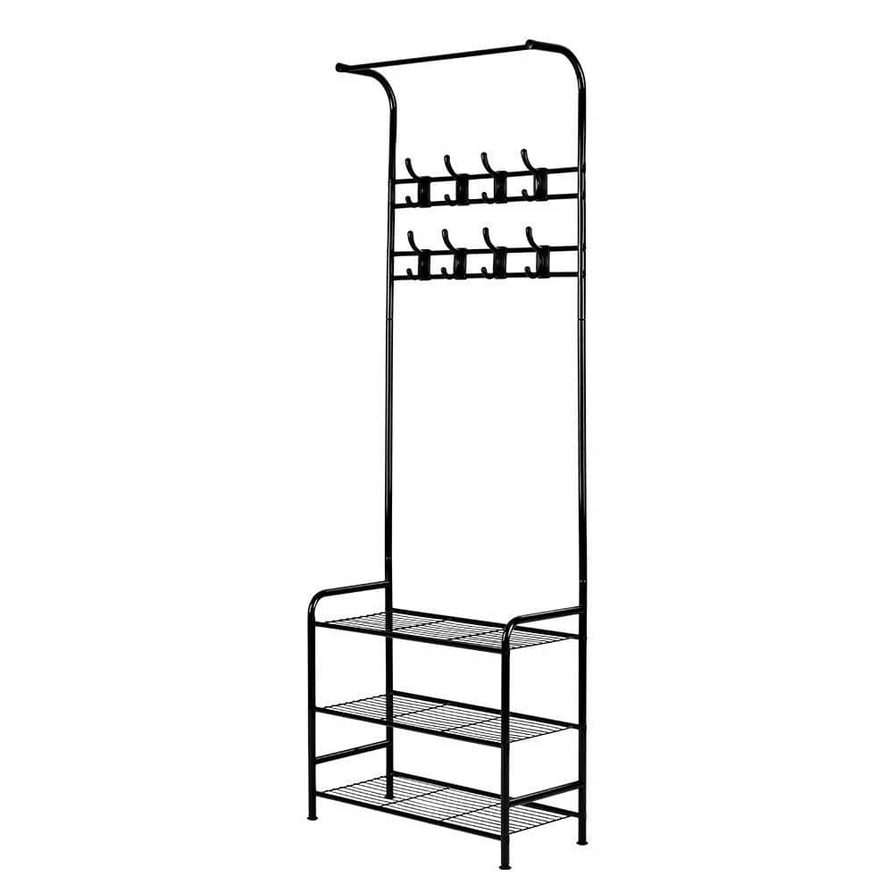 Artiss Shoe Rack Clothes Rack Coat Stand Garment Portable Hanger Airer Organiser Shoe Storage Metal Black