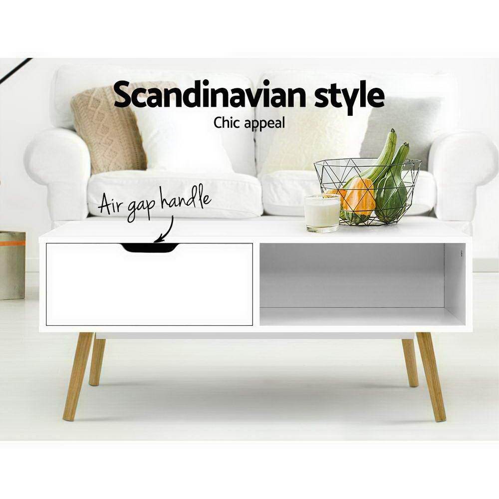 Artiss TV Unit Coffee Table Storage Drawer Open Shelf Wooden Legs Scandinavian White