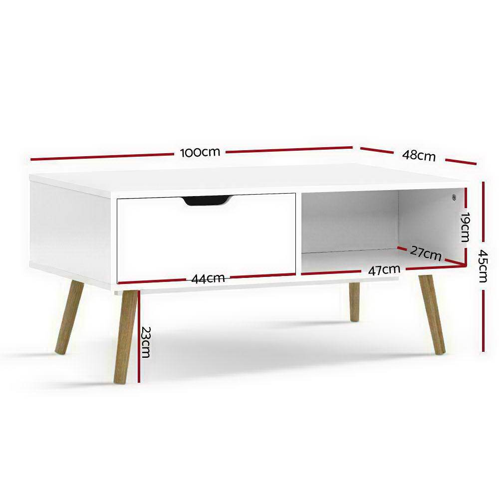 Artiss TV Unit Coffee Table Storage Drawer Open Shelf Wooden Legs Scandinavian White