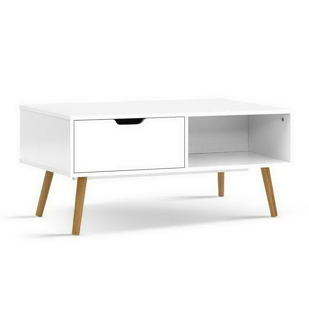 Artiss TV Unit Coffee Table Storage Drawer Open Shelf Wooden Legs Scandinavian White