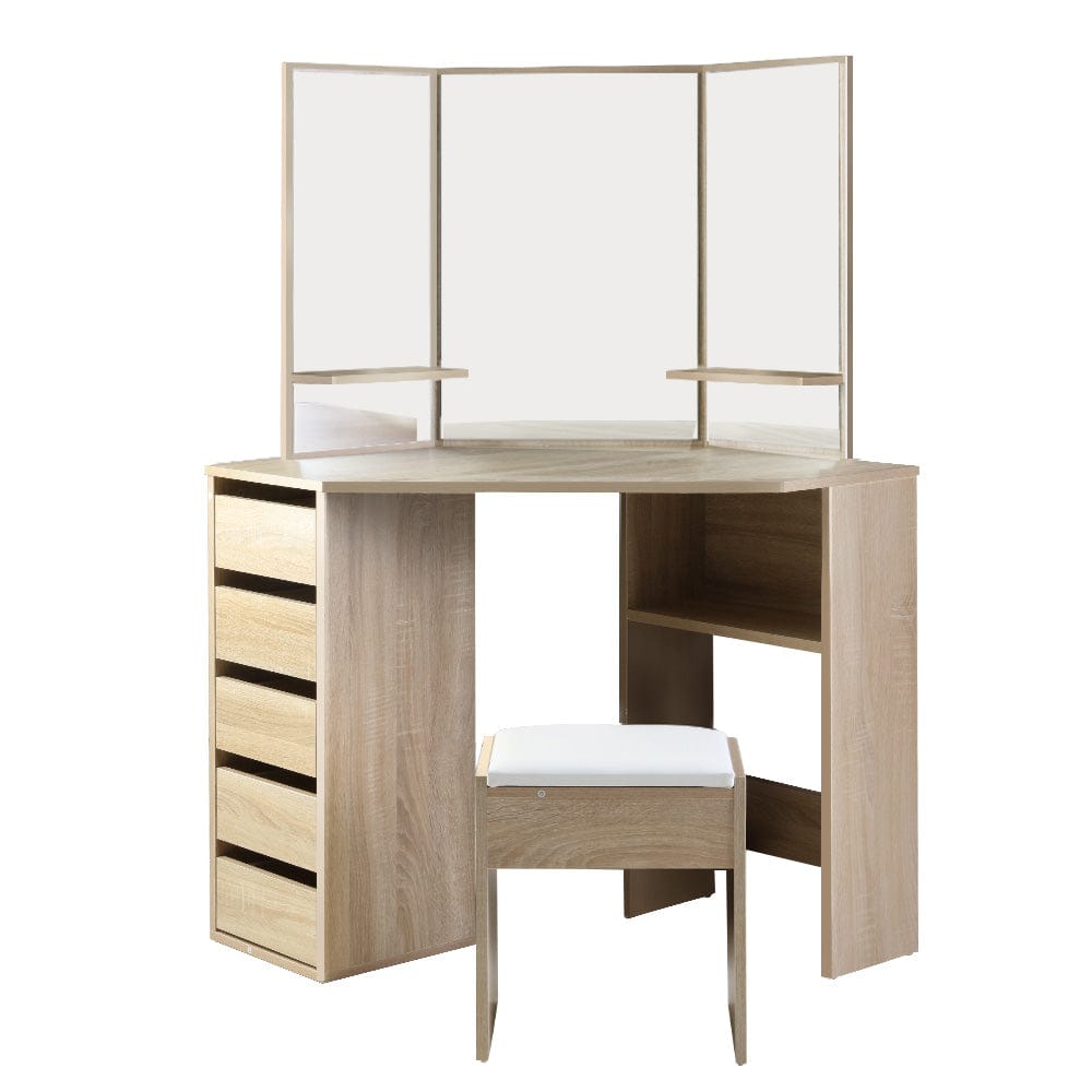 Artiss Dressing Table Corner Dressing Table Mirror Stool Set Makeup Vanity Desk Chair Oak