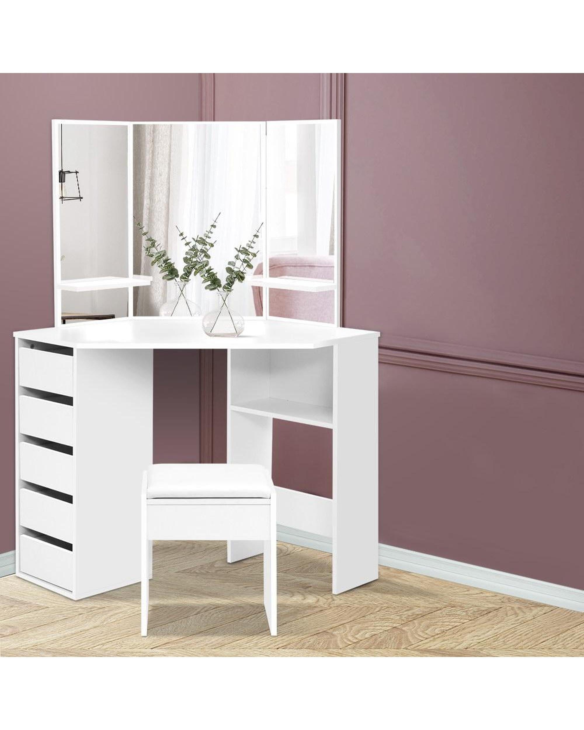 Artiss Dressing Table Corner Dressing Table With Mirror Stool White Mirrors Makeup Tables Chair