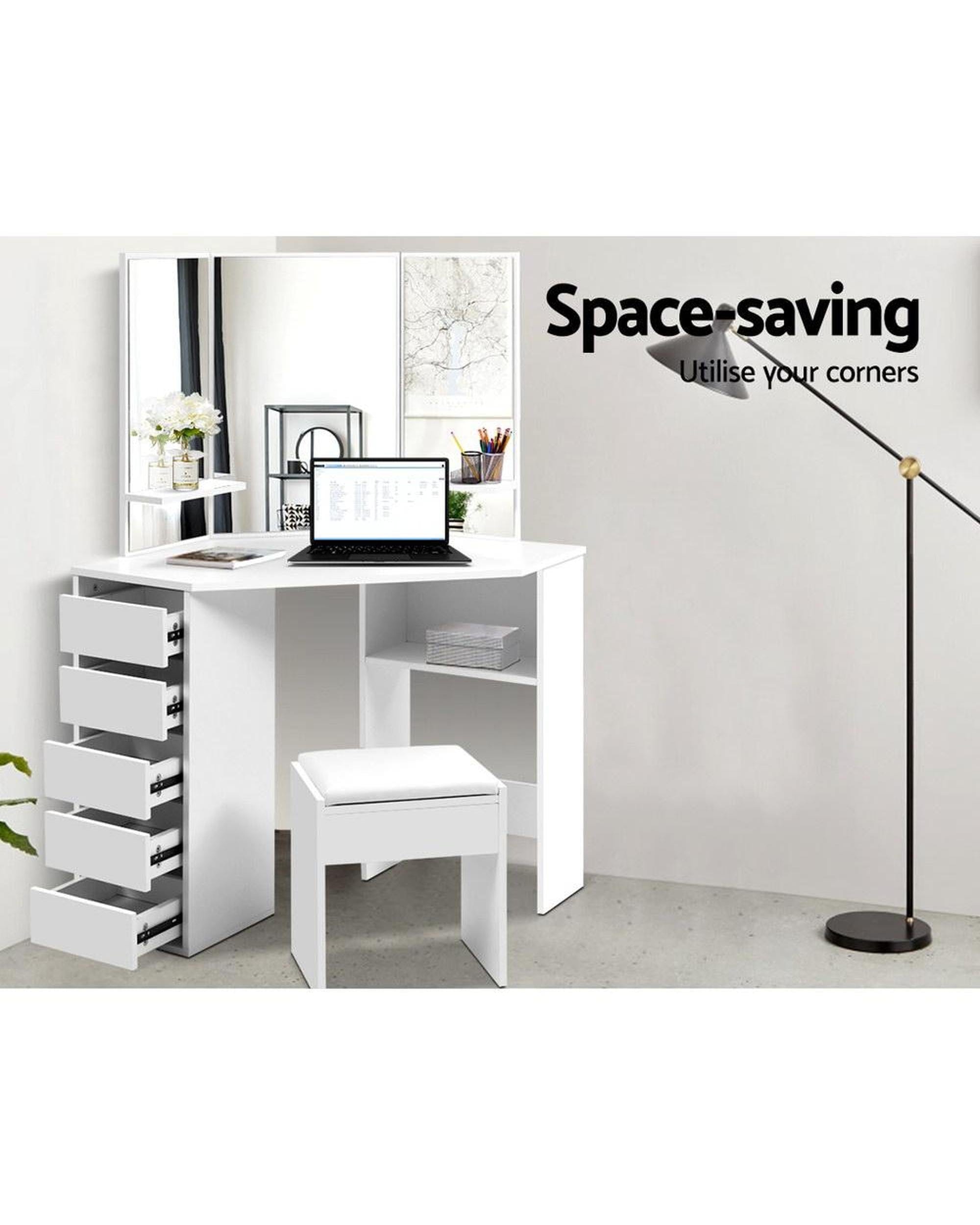 Artiss Dressing Table Corner Dressing Table With Mirror Stool White Mirrors Makeup Tables Chair