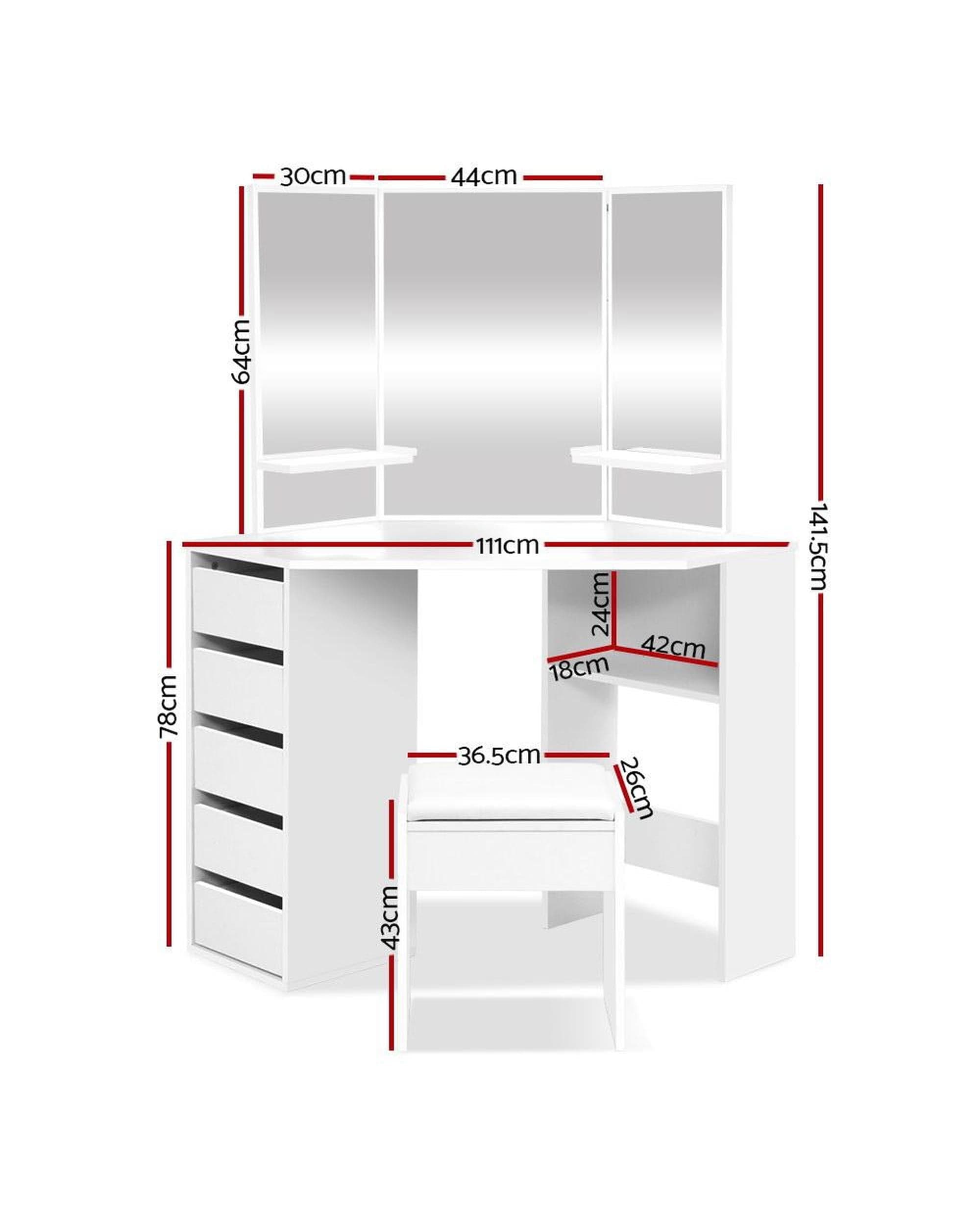 Artiss Dressing Table Corner Dressing Table With Mirror Stool White Mirrors Makeup Tables Chair