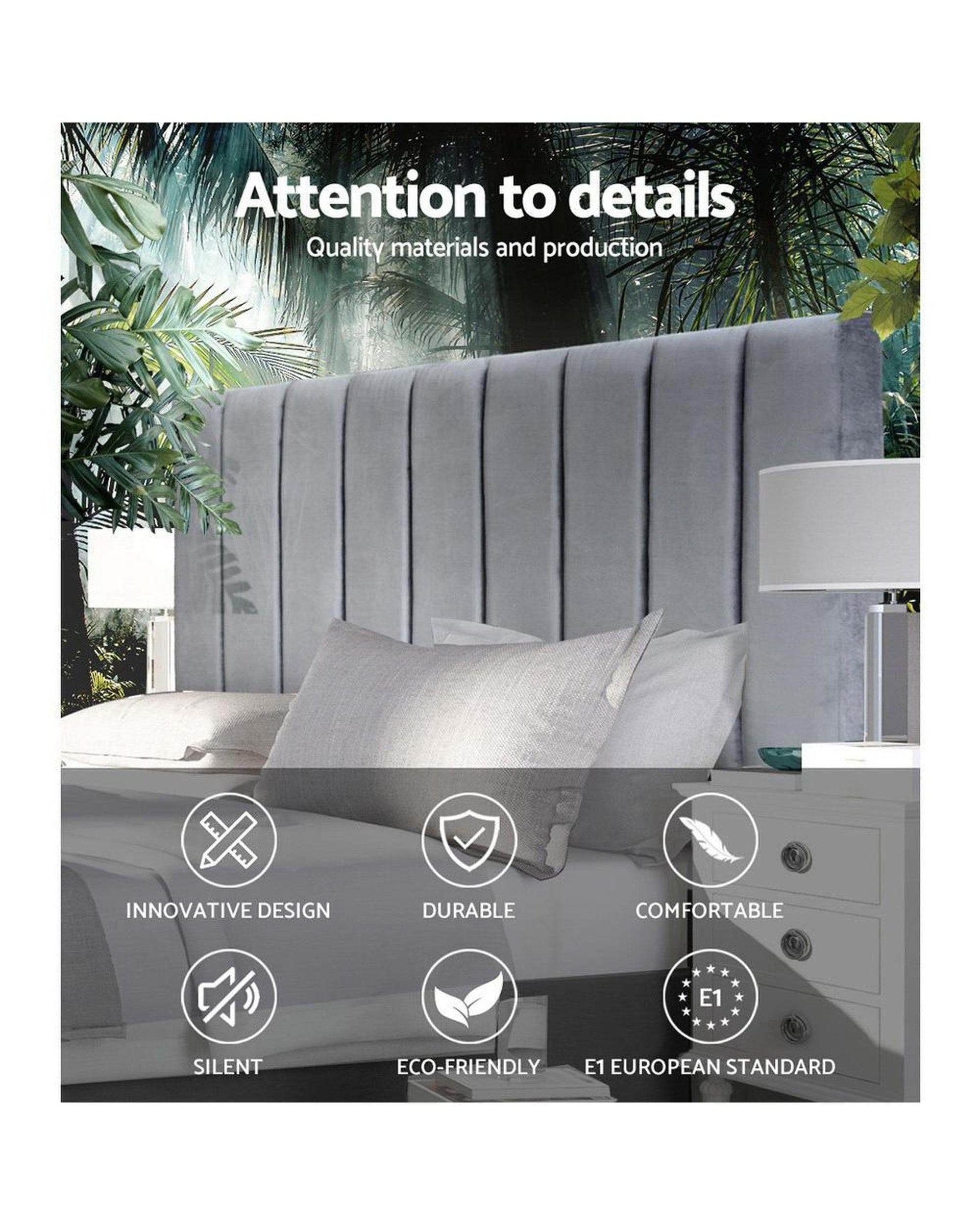 Artiss Bedhead Double Size Bed Head Headboard Bedhead Bed Frame Base VELA Grey Fabric