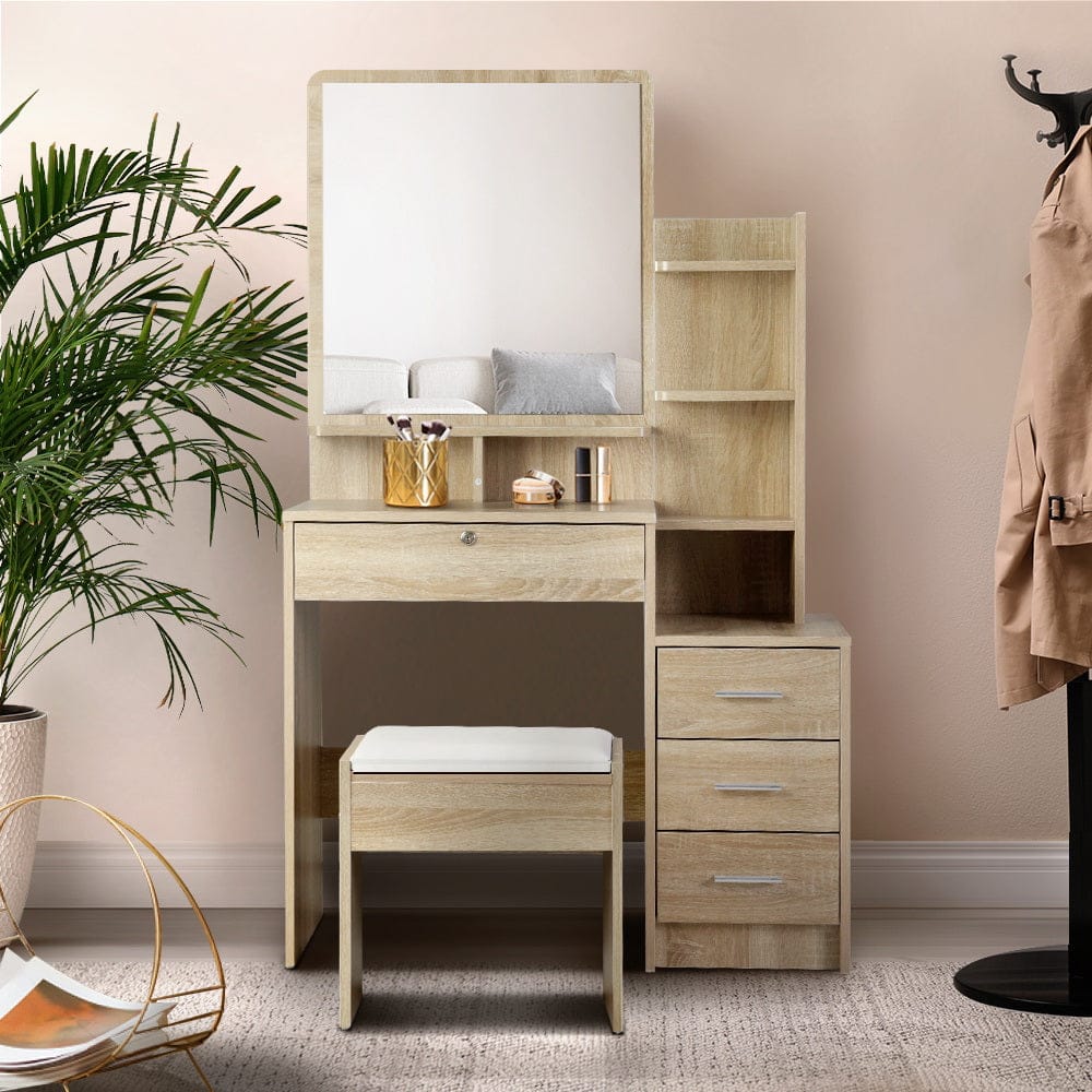 Artiss Dressing Table Dressing Table Mirror Stool Set Vanity Makeup Desk Organizer Drawer Oak