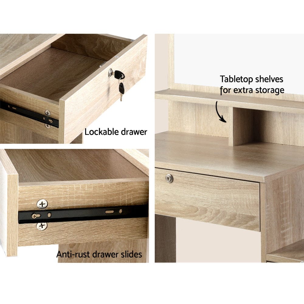 Artiss Dressing Table Dressing Table Mirror Stool Set Vanity Makeup Desk Organizer Drawer Oak