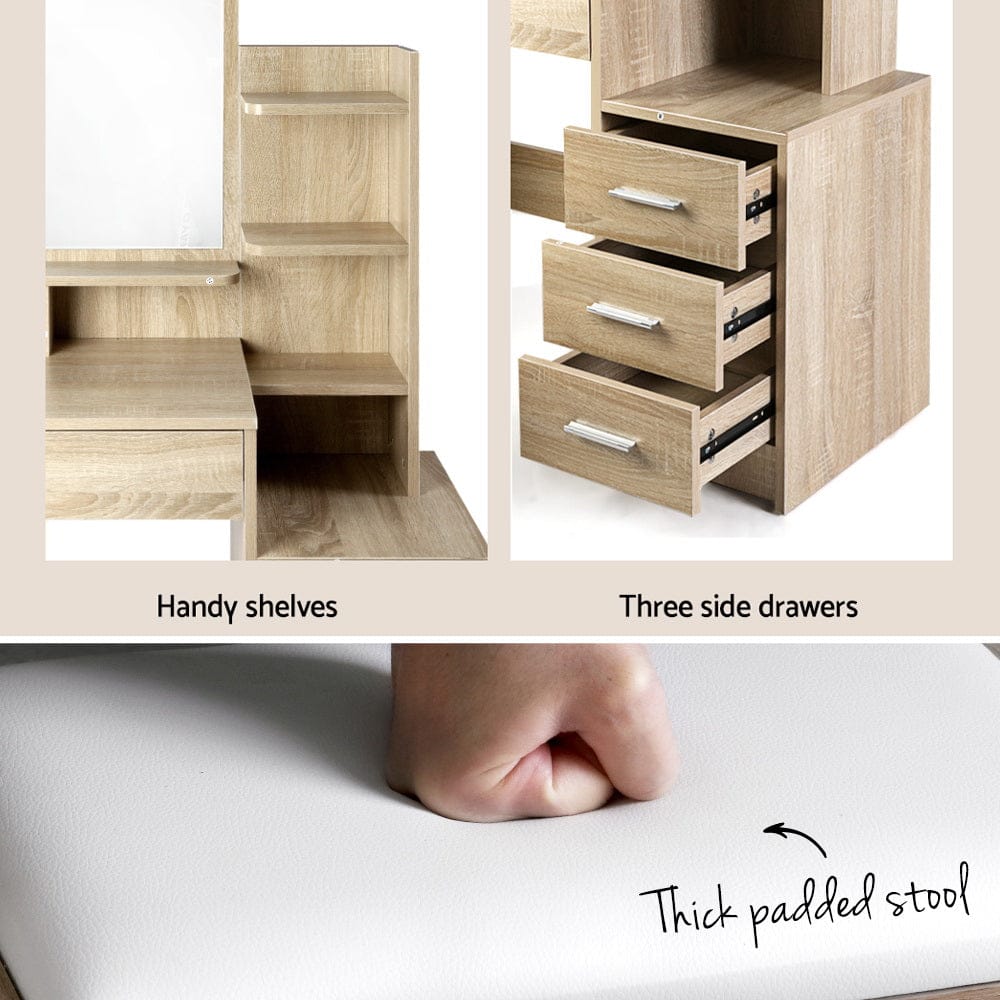 Artiss Dressing Table Dressing Table Mirror Stool Set Vanity Makeup Desk Organizer Drawer Oak