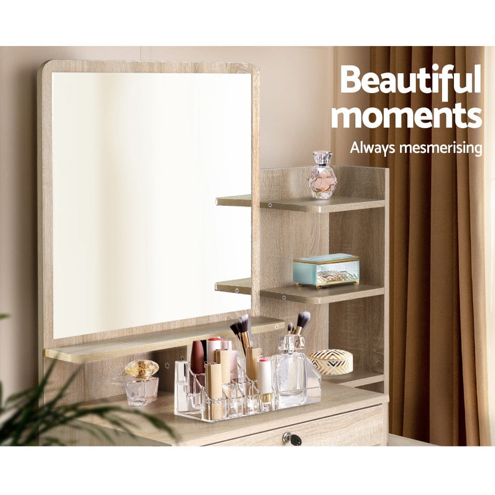 Artiss Dressing Table Dressing Table Mirror Stool Set Vanity Makeup Desk Organizer Drawer Oak