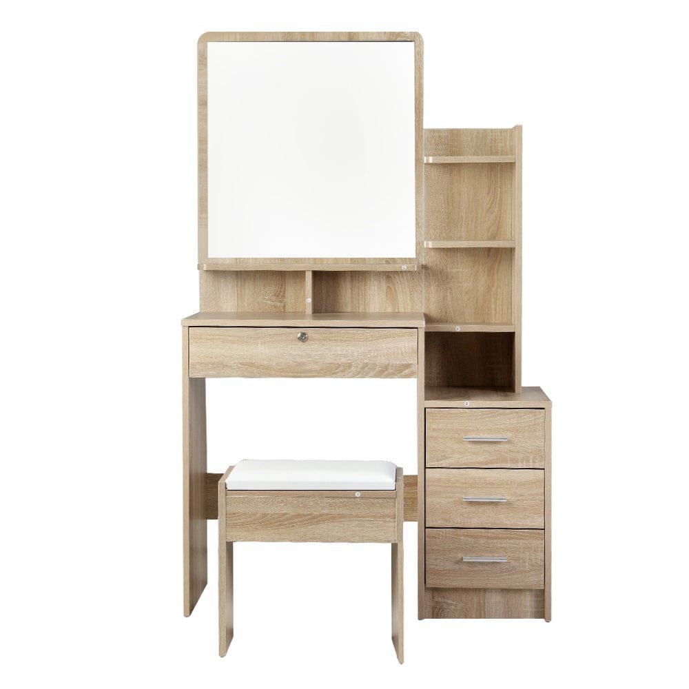 Artiss Dressing Table Dressing Table Mirror Stool Set Vanity Makeup Desk Organizer Drawer Oak