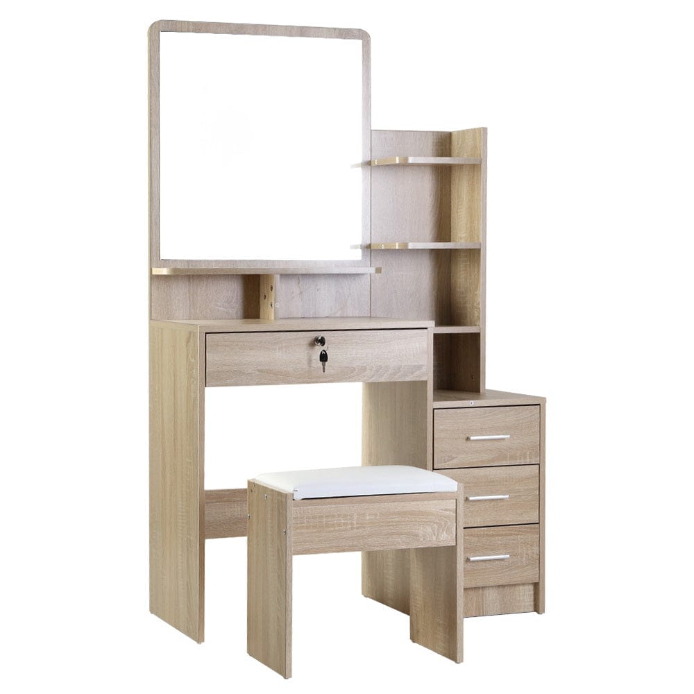 Artiss Dressing Table Dressing Table Mirror Stool Set Vanity Makeup Desk Organizer Drawer Oak