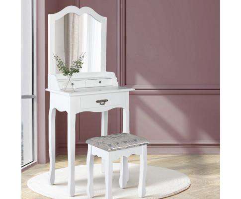 Artiss Dressing Table Dressing Table Stool Mirror Drawer Makeup Jewellery Cabinet White Desk