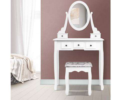 Artiss Dressing Table Dressing Table Stool Set Mirror Drawers Makeup Cabinet Storage Desk White
