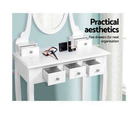 Artiss Dressing Table Dressing Table Stool Set Mirror Drawers Makeup Cabinet Storage Desk White