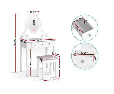 Artiss Dressing Table Dressing Table Stool Set Mirror Drawers Makeup Cabinet Storage Desk White