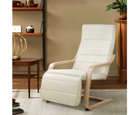 Artiss Accent Chair Fabric Armchair with Adjustable Footrest - Beige