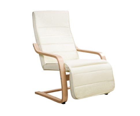 Artiss Accent Chair Fabric Armchair with Adjustable Footrest - Beige