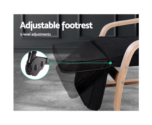 Artiss Accent Chair Fabric Armchair with Adjustable Footrest - Black