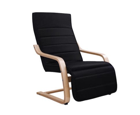Artiss Accent Chair Fabric Armchair with Adjustable Footrest - Black
