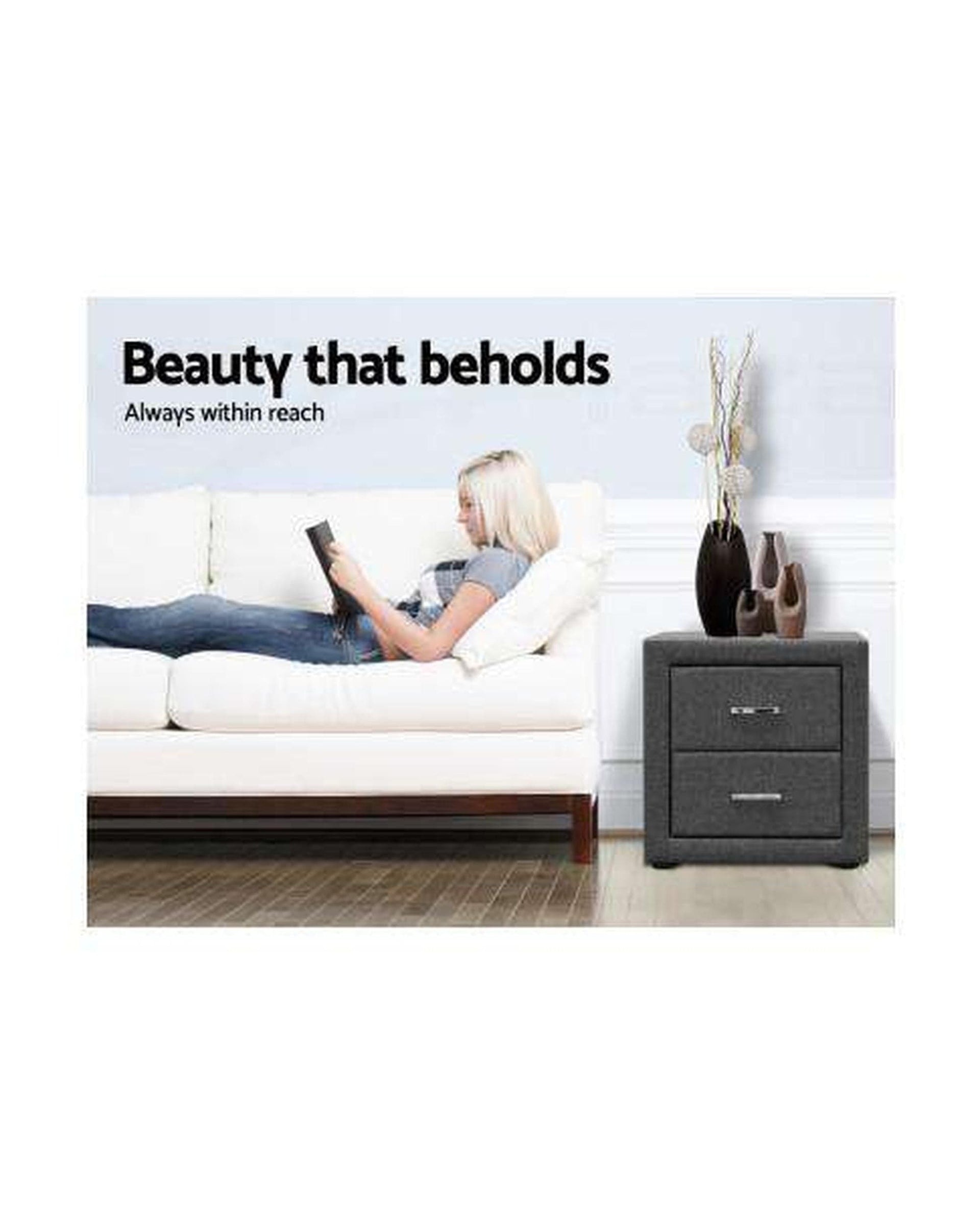 Artiss Bedside Table Fabric Bedside Table - Grey