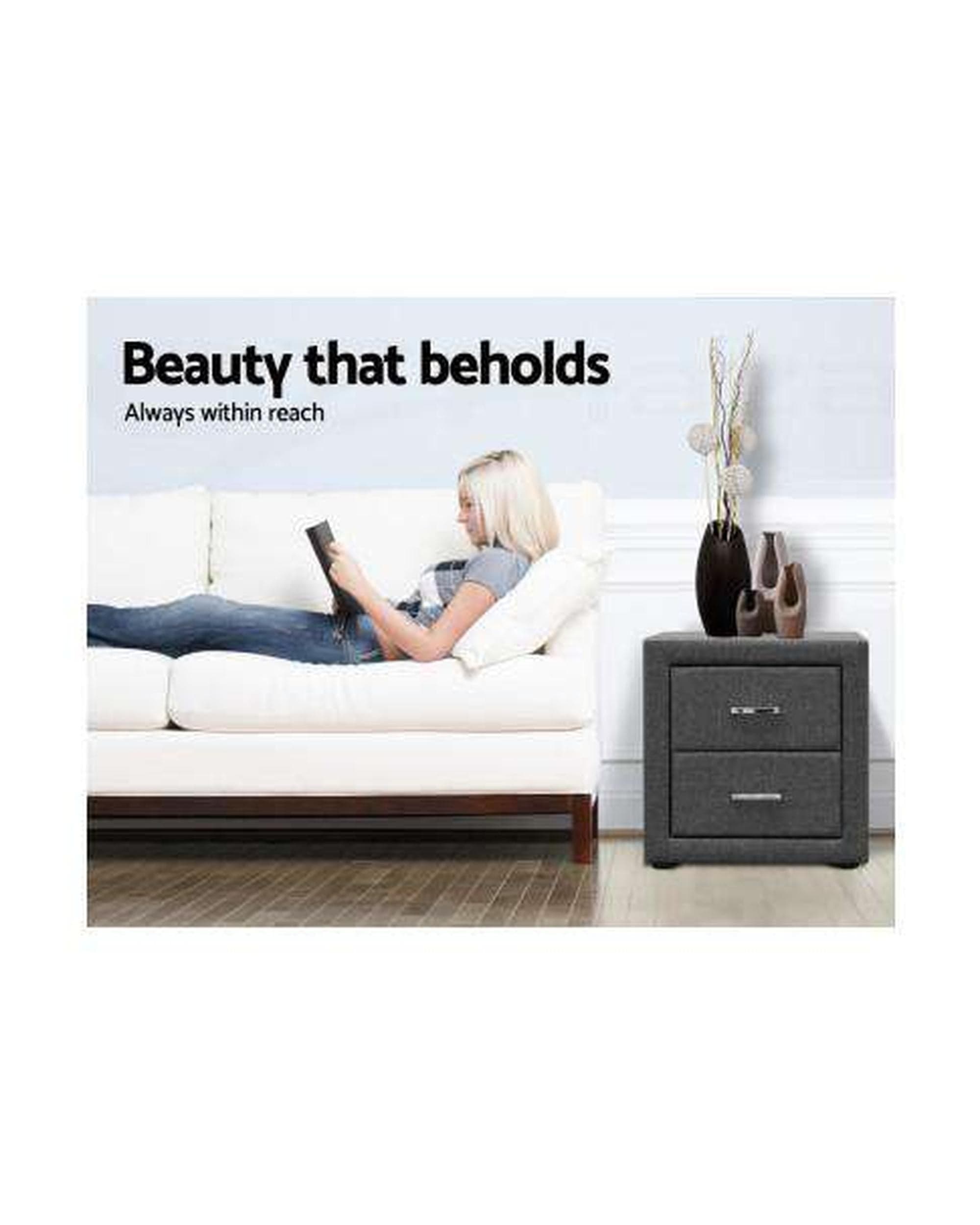 Artiss Bedside Table Fabric Bedside Table - Grey