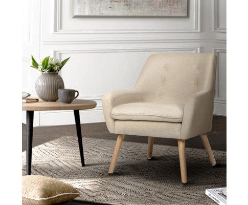 Artiss Accent Chair Fabric Dining Armchair - Beige