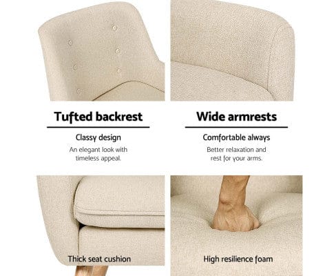 Artiss Accent Chair Fabric Dining Armchair - Beige