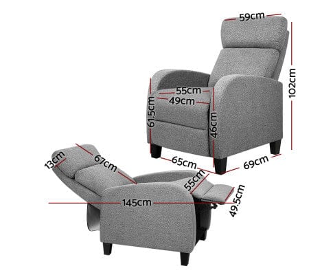 Artiss Accent Chair Fabric Reclining Armchair - Grey