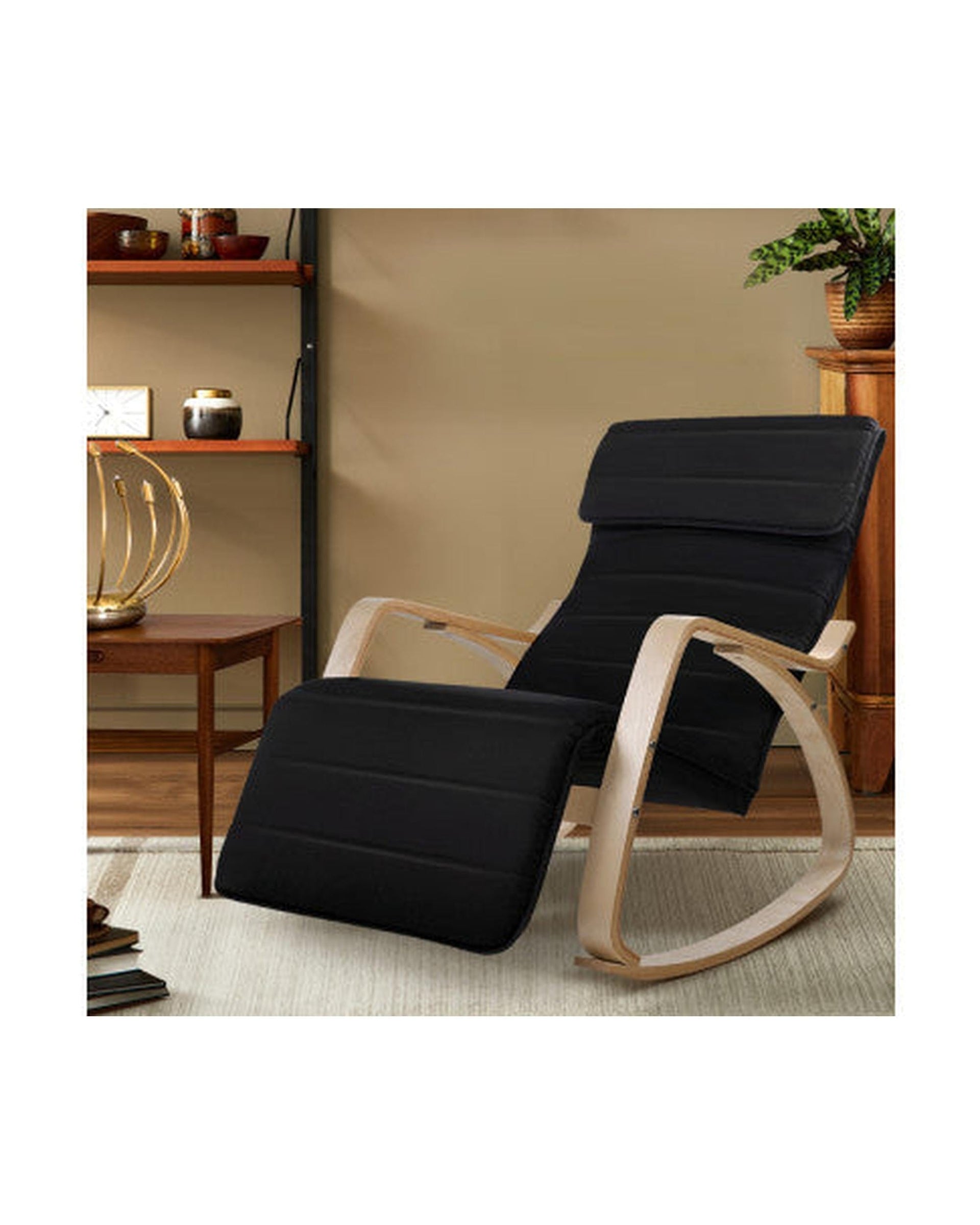 Artiss Accent Chair Fabric Rocking Armchair with Adjustable Footrest - Black